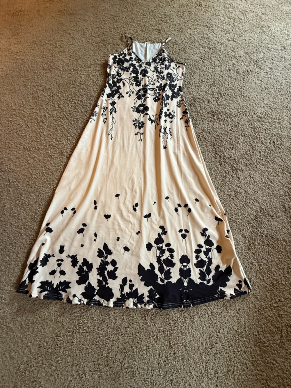 SHEIN Cream Maxi Dress with Black Floral Print